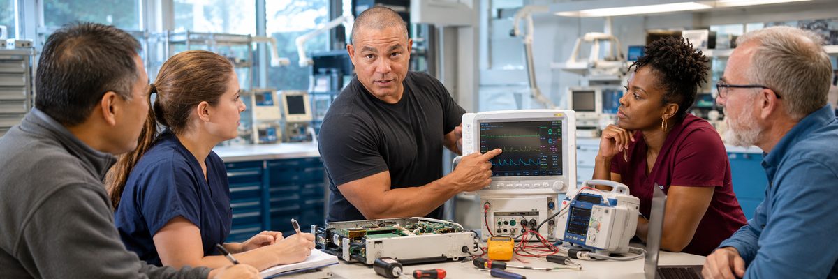 Biomedical Instructor Demonstrates Patient Monitor Maintenance