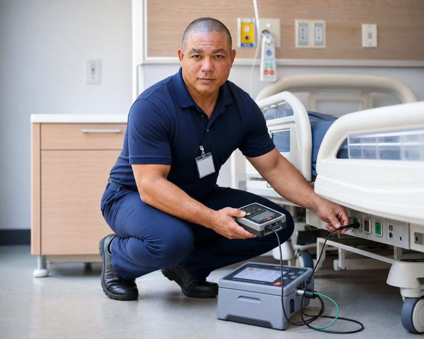 BiomedRx technician performing medical equipment repair laughlin to protect patient safety
