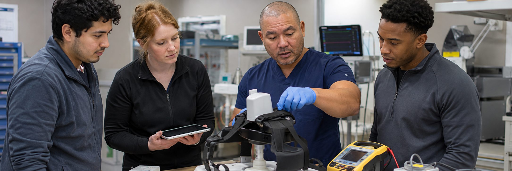 Laboratory instrument calibration and verification | BiomedRx HTM services Laboratory instrument calibration on a precision test bench with an oscilloscope
